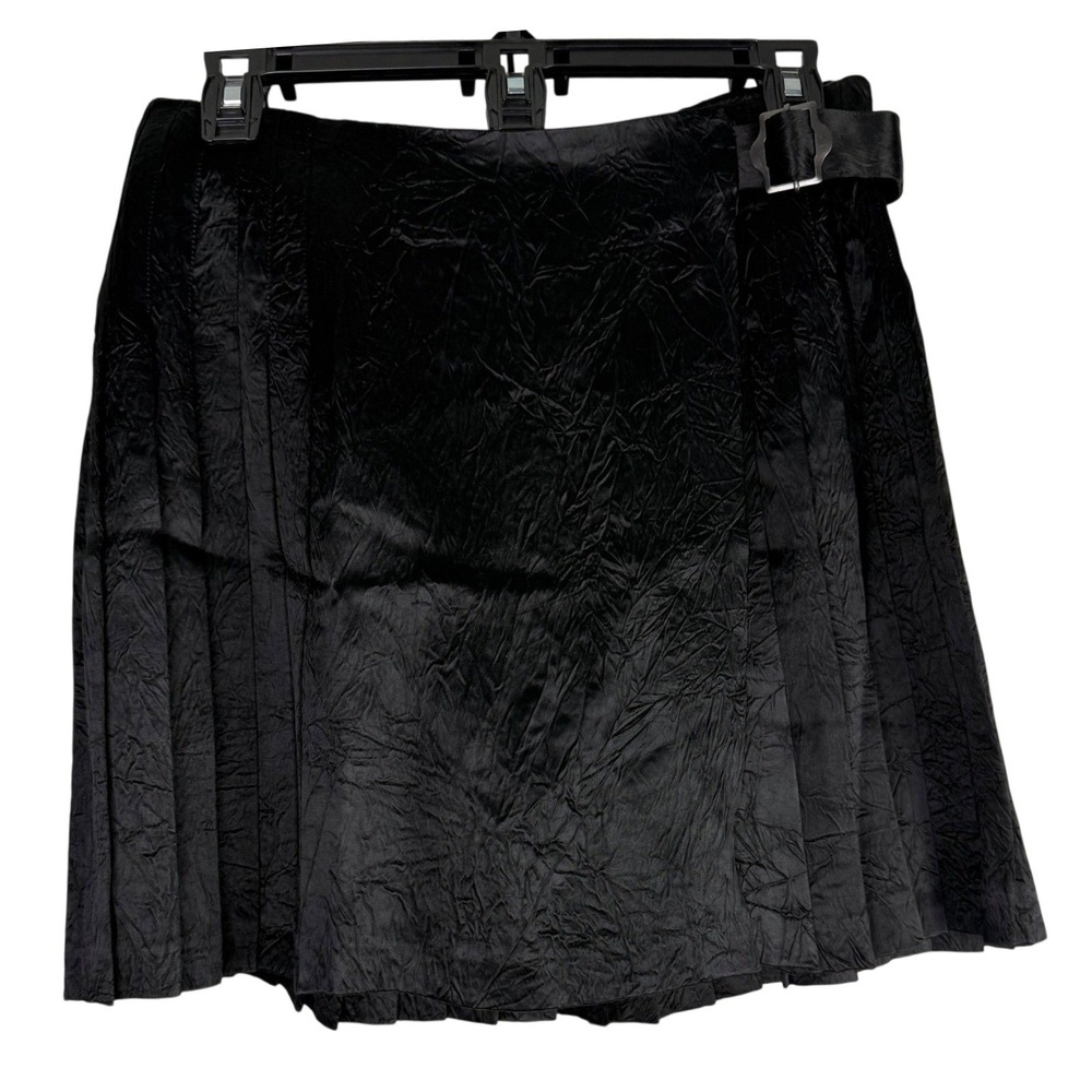 Opening Ceremony Black Crinkled Pleated Mini Kilt Skirt Buckle Size 8 NEW $295